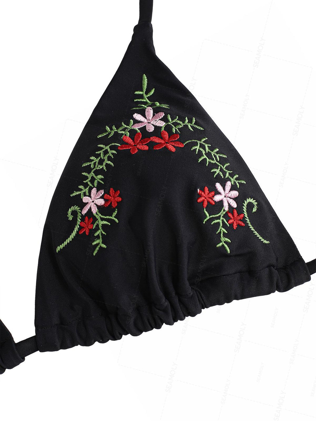 Seamolly Vintage Embroidery Halter Triangle Top & Cheeky Brazilian Bottom Bikini Set