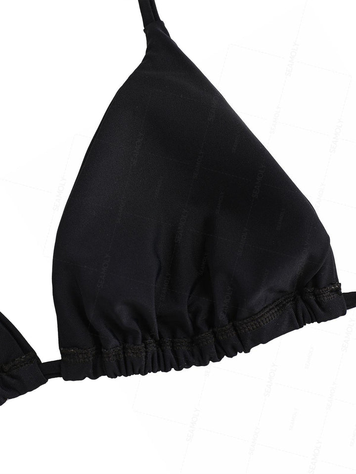 Seamolly Vintage Embroidery Halter Triangle Top & Cheeky Brazilian Bottom Bikini Set