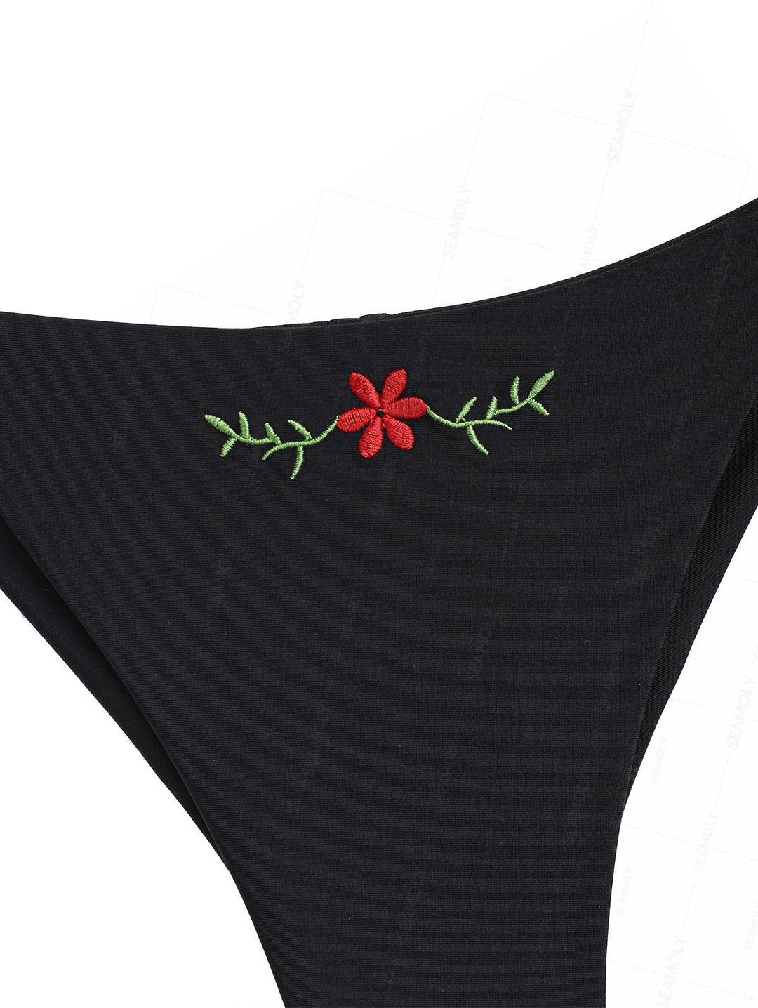 Seamolly Vintage Embroidery Halter Triangle Top & Cheeky Brazilian Bottom Bikini Set