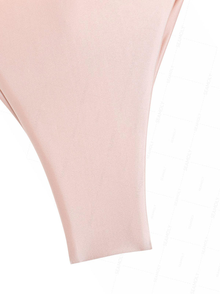 Seamolly Satin Ruched Halter Triangle Top & Brazilian Bottom Bikini Set