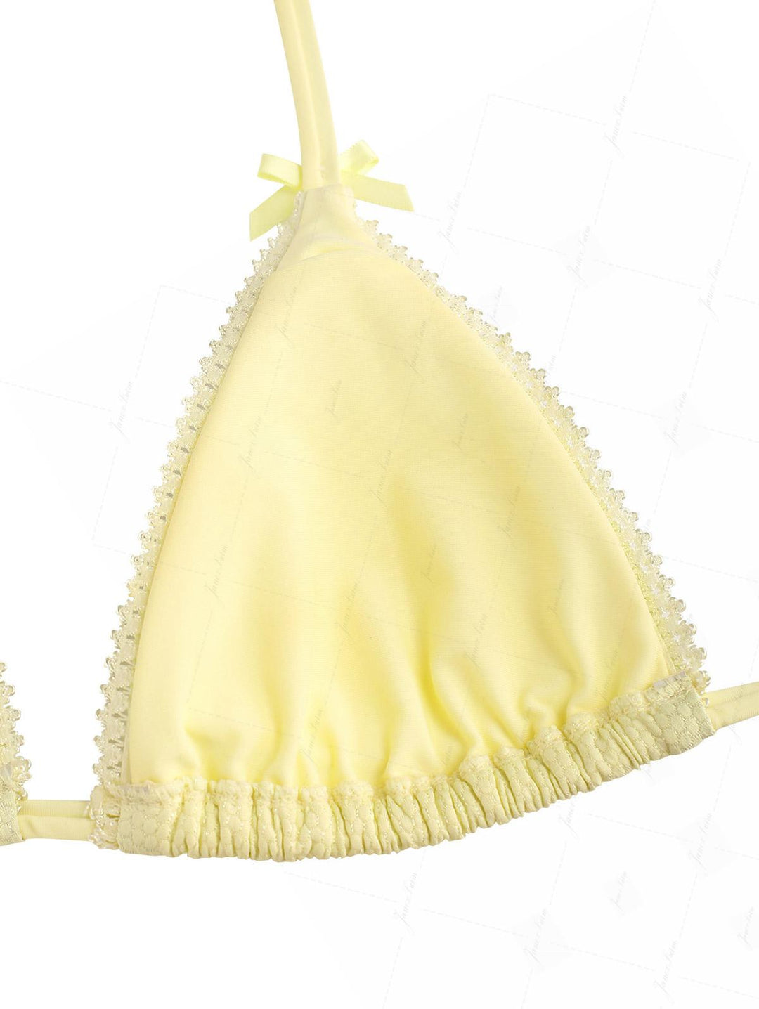 Light Yellow Textured Knit Fabric Lace Bowknot Triangle Skirtini Bikini Set