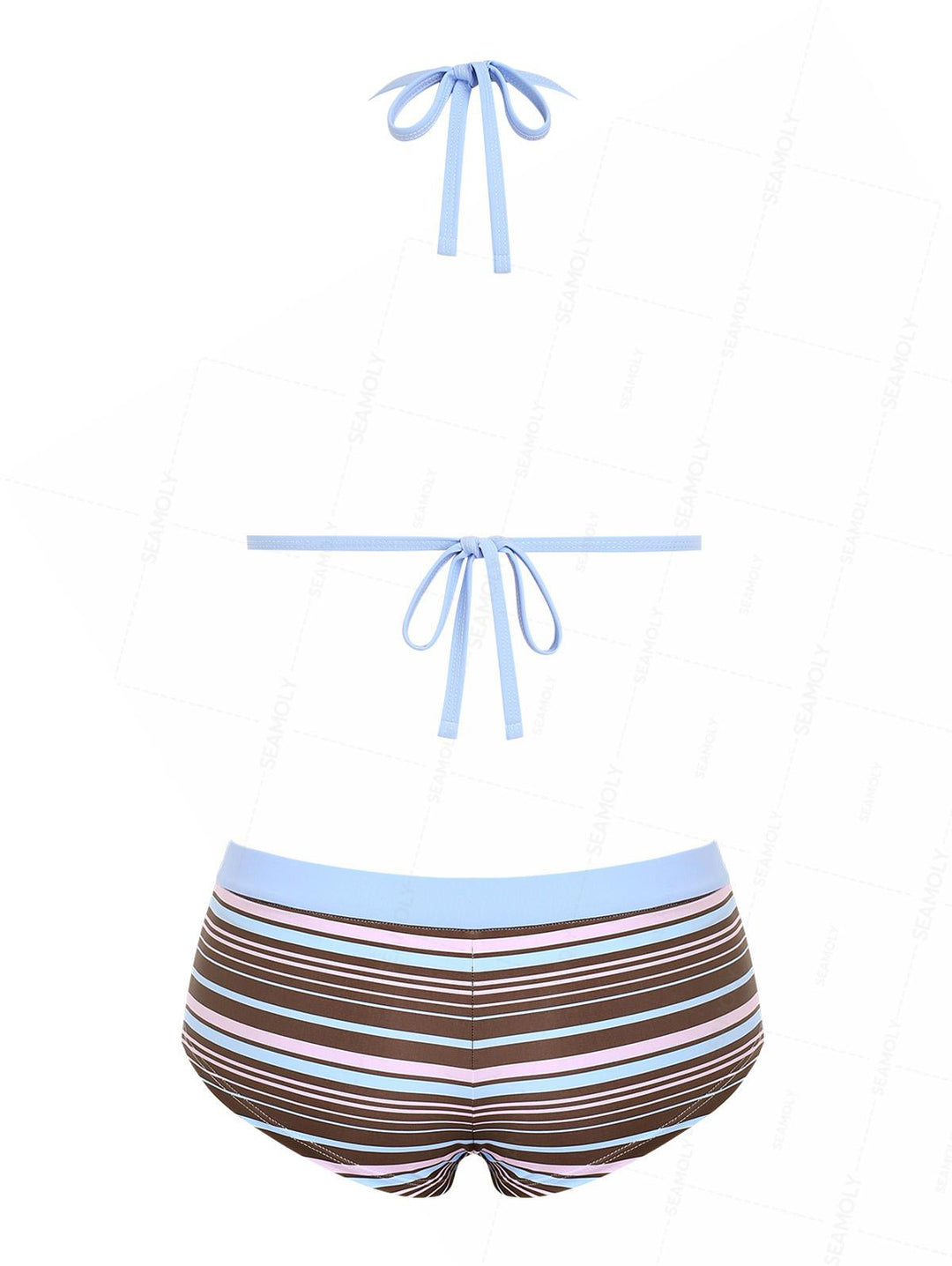 Seamolly Striped Contrast Binding Cheeky Boyshorts Bikini Set
