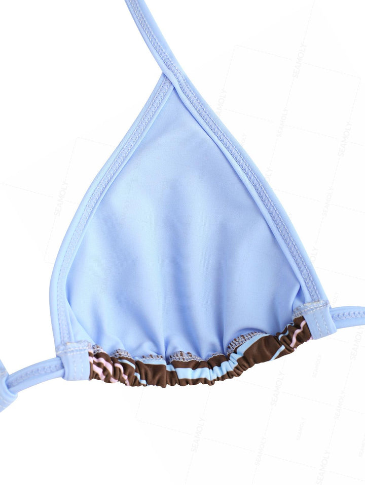 Seamolly Striped Contrast Binding Cheeky Boyshorts Bikini Set