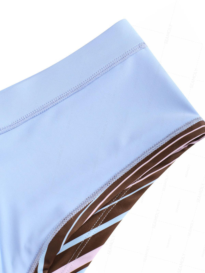 Seamolly Striped Contrast Binding Cheeky Boyshorts Bikini Set
