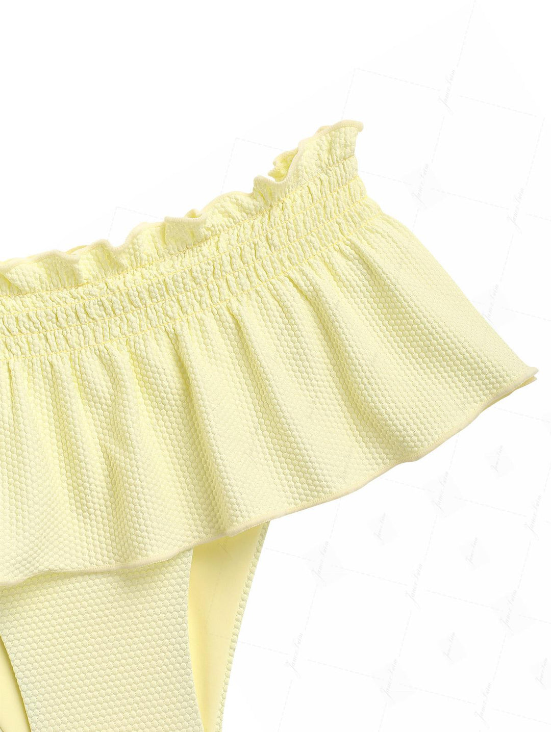 Light Yellow Textured Knit Fabric Lace Bowknot Triangle Skirtini Bikini Set