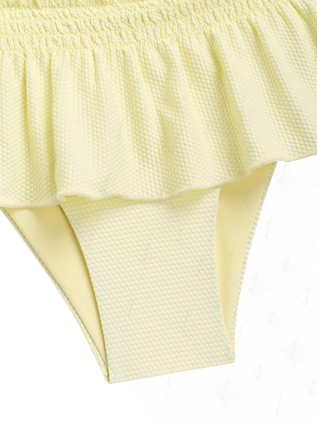 Light Yellow Textured Knit Fabric Lace Bowknot Triangle Skirtini Bikini Set