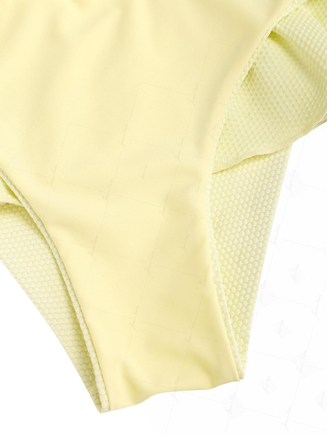 Light Yellow Textured Knit Fabric Lace Bowknot Triangle Skirtini Bikini Set