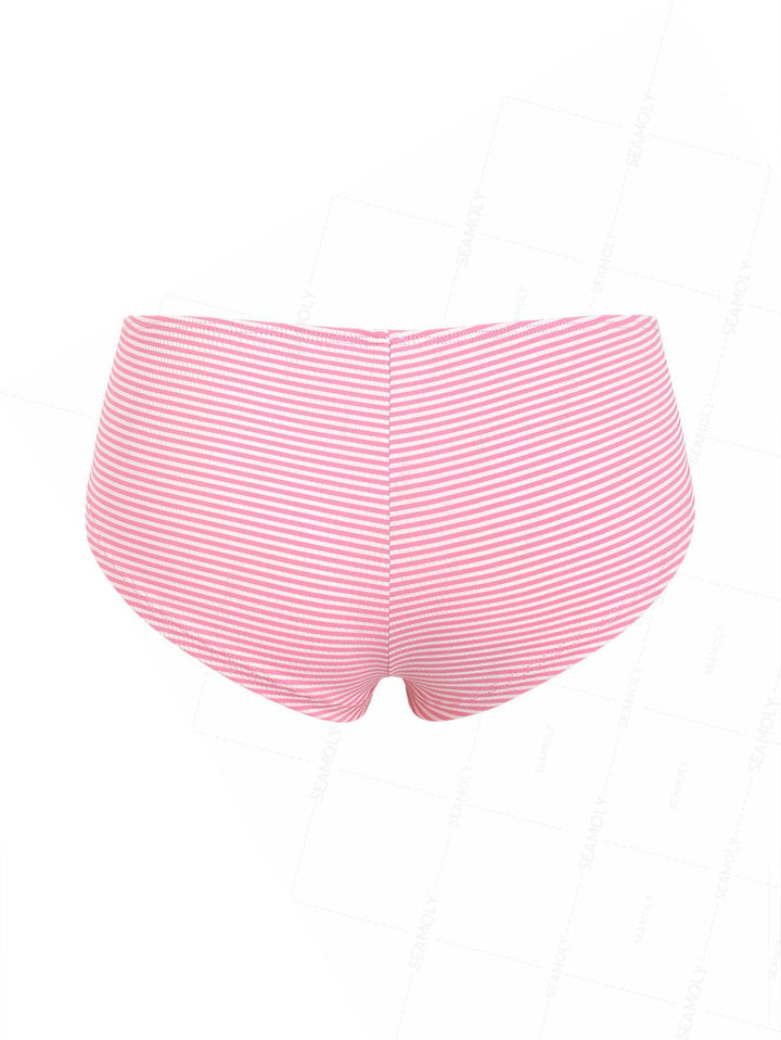 Seamolly Striped Grommet Lace Up Bikini Bottom Cheeky Swim Boyshorts