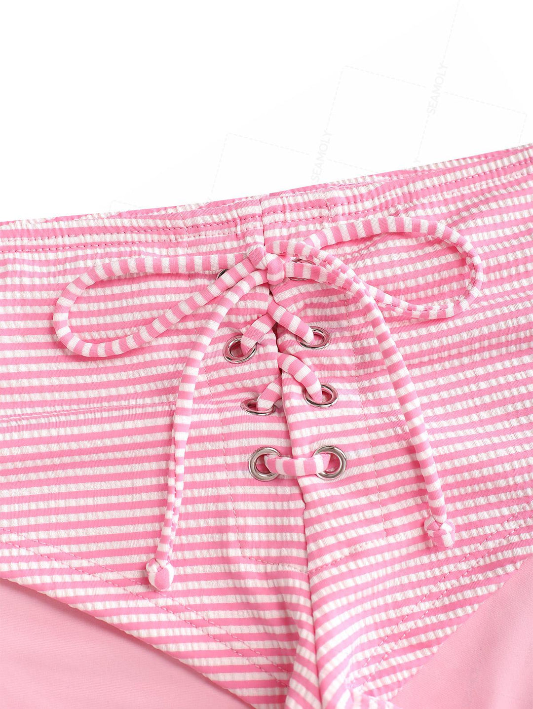 Seamolly Striped Grommet Lace Up Bikini Bottom Cheeky Swim Boyshorts