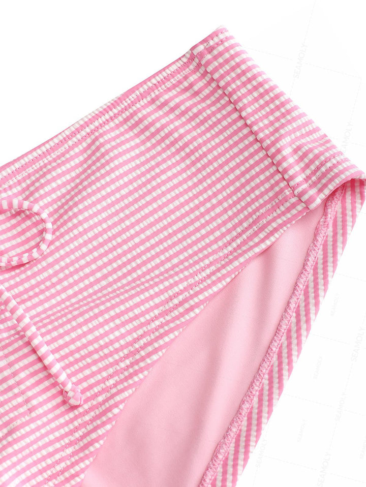 Seamolly Striped Grommet Lace Up Bikini Bottom Cheeky Swim Boyshorts