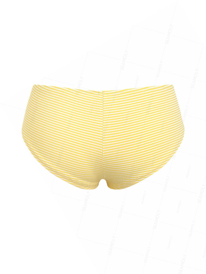 Seamolly Striped Grommet Lace Up Bikini Bottom Cheeky Swim Boyshorts