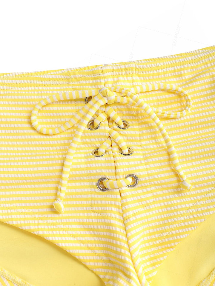 Seamolly Striped Grommet Lace Up Bikini Bottom Cheeky Swim Boyshorts