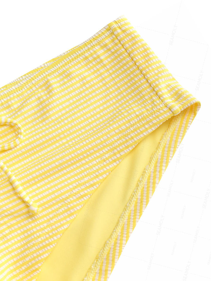 Seamolly Striped Grommet Lace Up Bikini Bottom Cheeky Swim Boyshorts