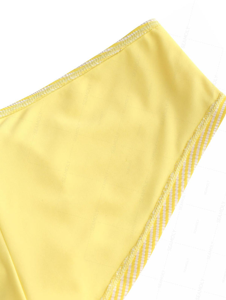 Seamolly Striped Grommet Lace Up Bikini Bottom Cheeky Swim Boyshorts