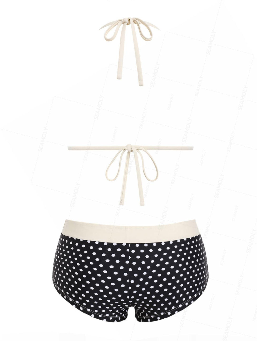 Seamolly Polka Dot Lace Bowknot Cheeky Boyshorts Bikini Set