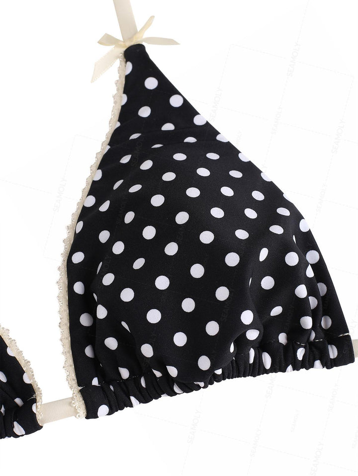 Seamolly Polka Dot Lace Bowknot Cheeky Boyshorts Bikini Set