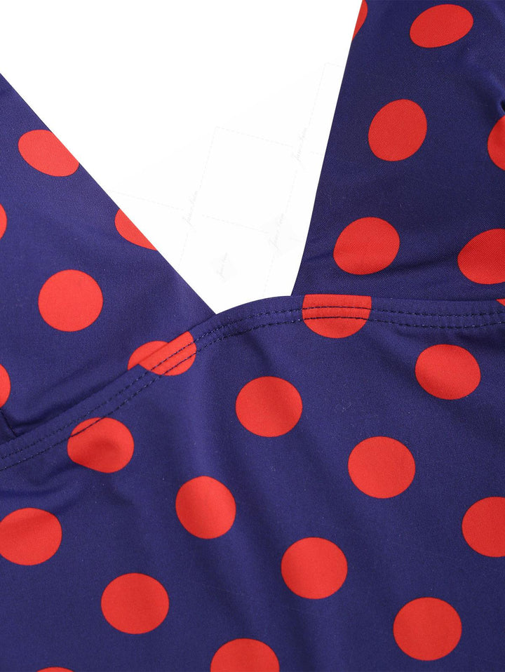 Midnight Blue Polka Dot Print Cami Tank Top & Cheeky Brazilian Bottom Tankini Set