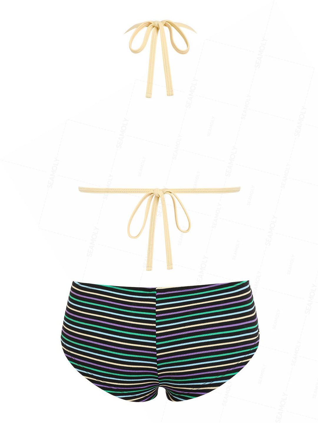 Seamolly Y2K Striped Push Up Top & Cheeky Boyshorts Bikini Set