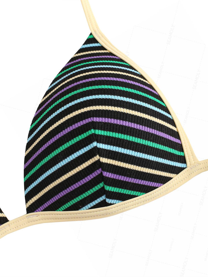Seamolly Y2K Striped Push Up Top & Cheeky Boyshorts Bikini Set