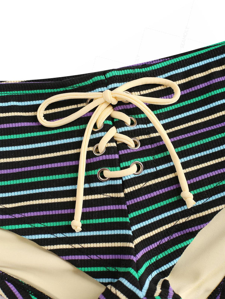 Seamolly Y2K Striped Push Up Top & Cheeky Boyshorts Bikini Set