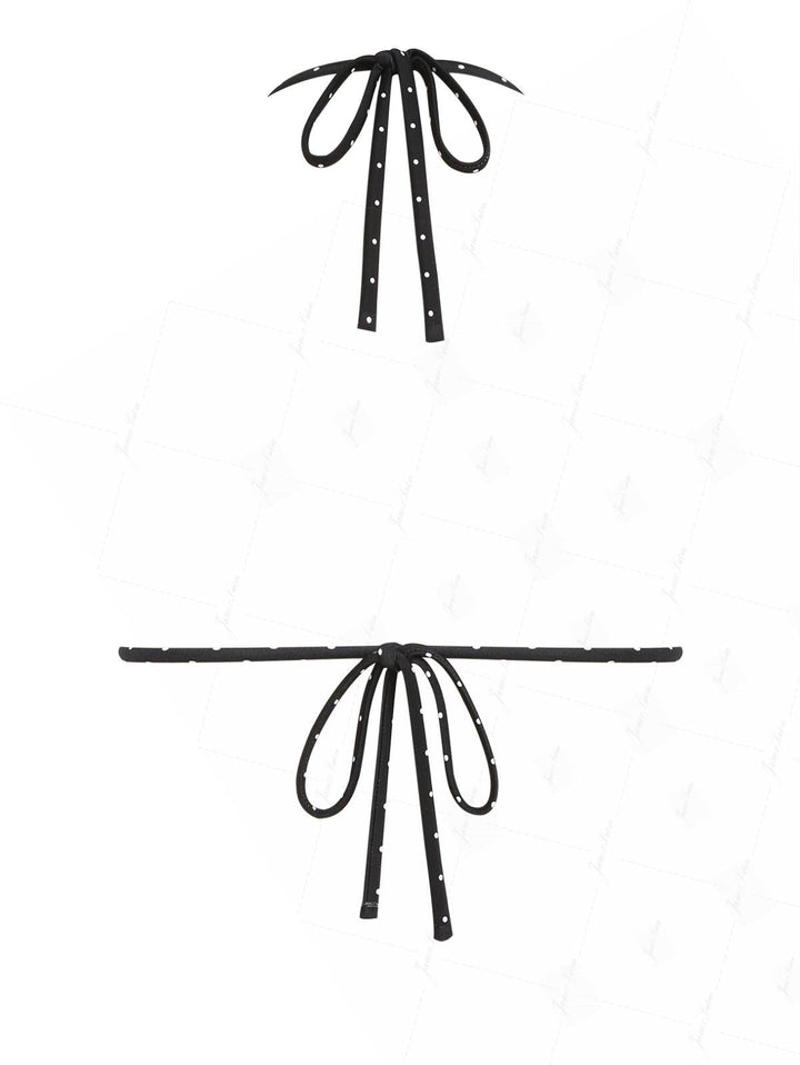 Black Polka Dot Print Halter Triangle Reversible Bikini Top