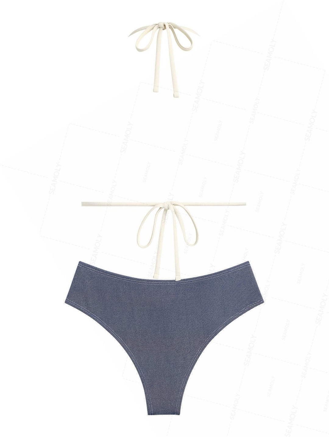Seamolly Vintage Denim Grommet Lace Up Half-covered Bikini Set