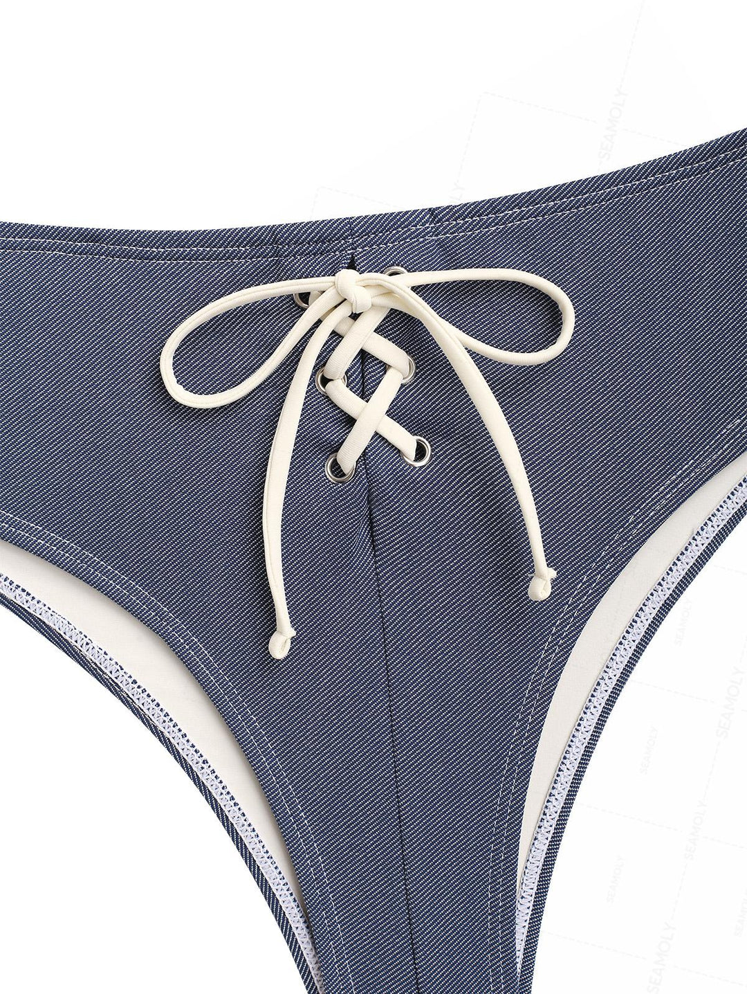 Seamolly Vintage Denim Grommet Lace Up Half-covered Bikini Set