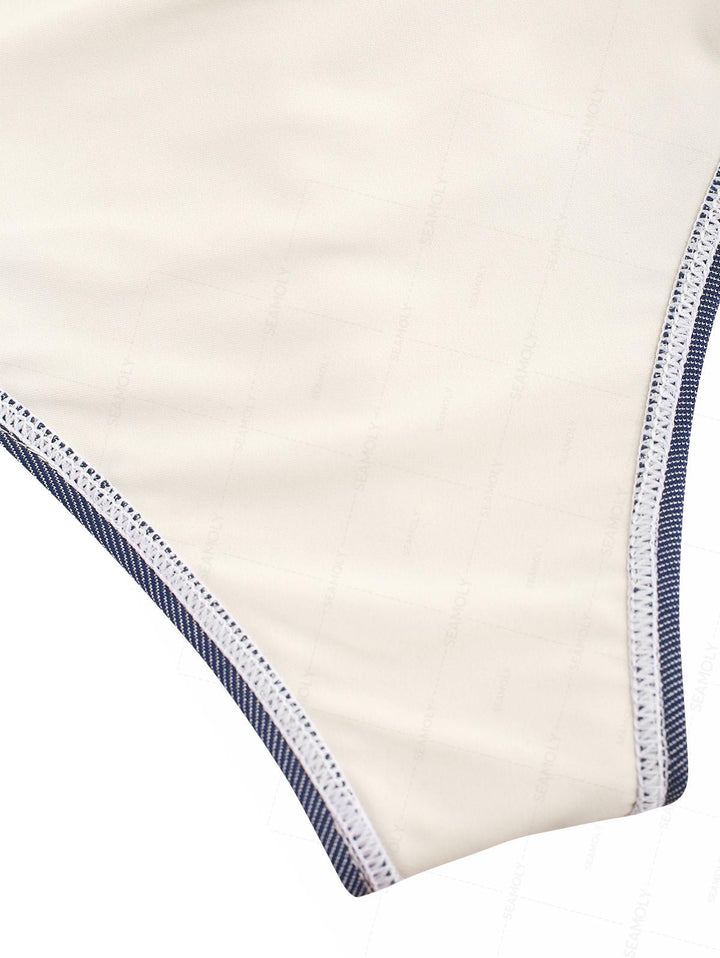 Seamolly Vintage Denim Grommet Lace Up Half-covered Bikini Set