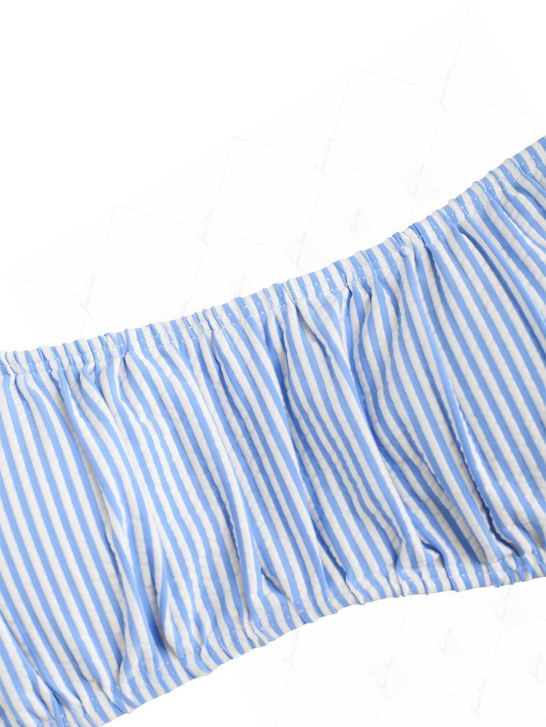 Light Blue Striped Ruched Layered Peplum Skirtini Bikini Set