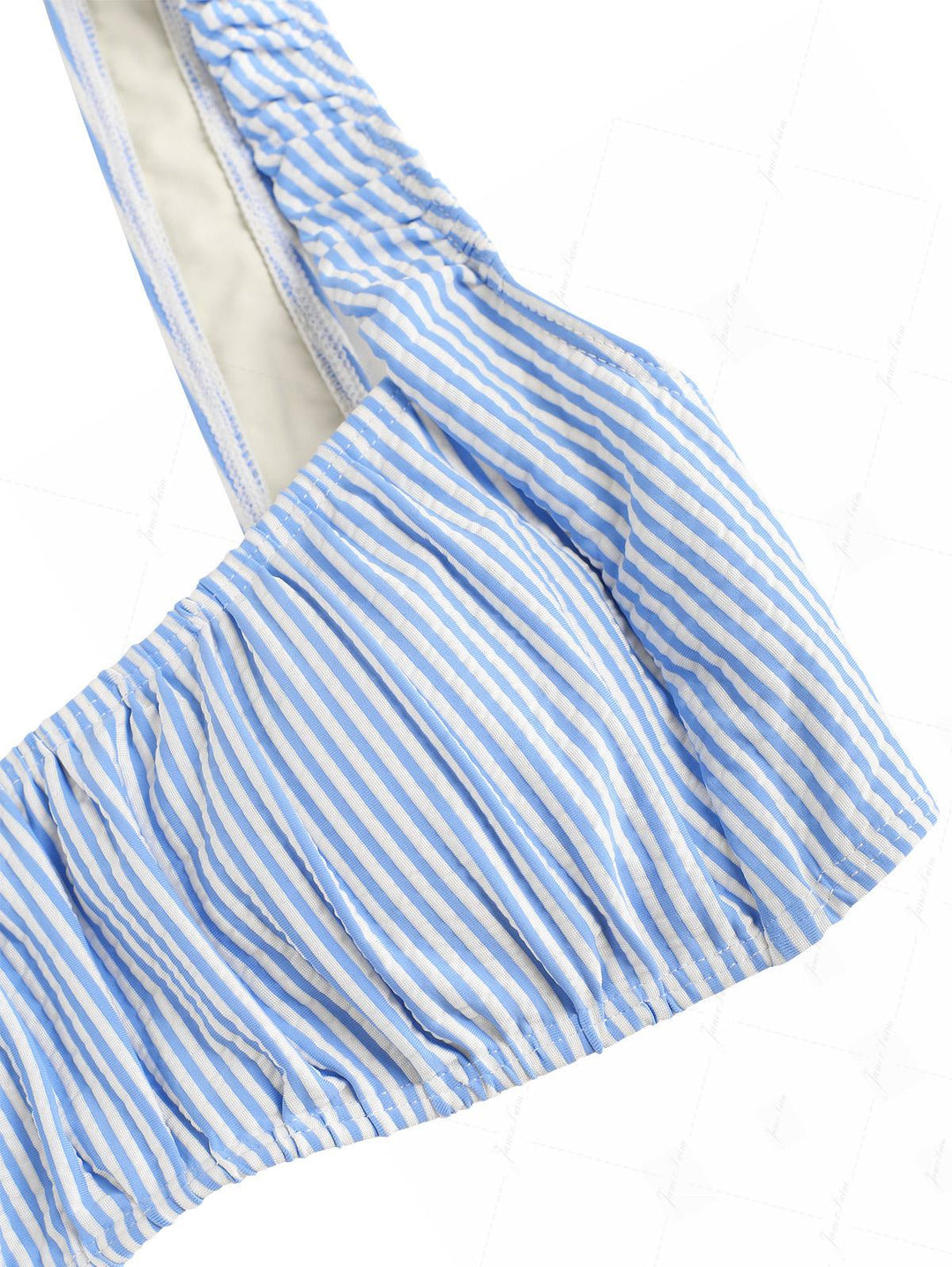 Light Blue Striped Ruched Layered Peplum Skirtini Bikini Set