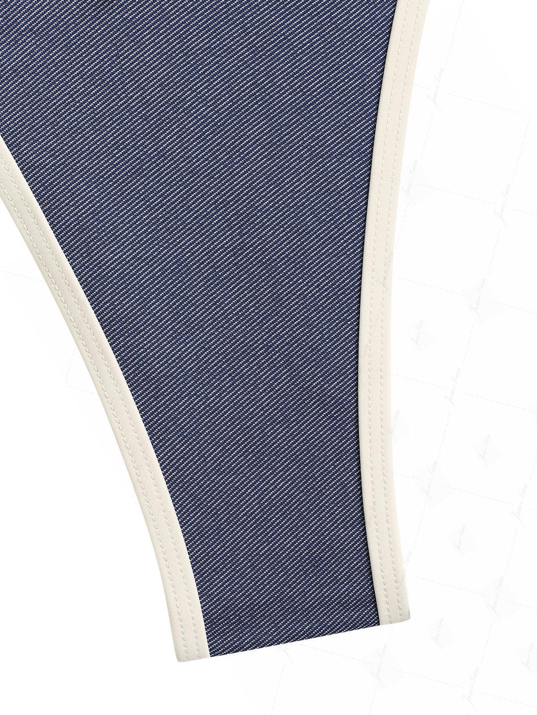 Deep Blue Denim Ruched Ruffles Contrast Binding Cheeky Brazilian Bikini Bottom