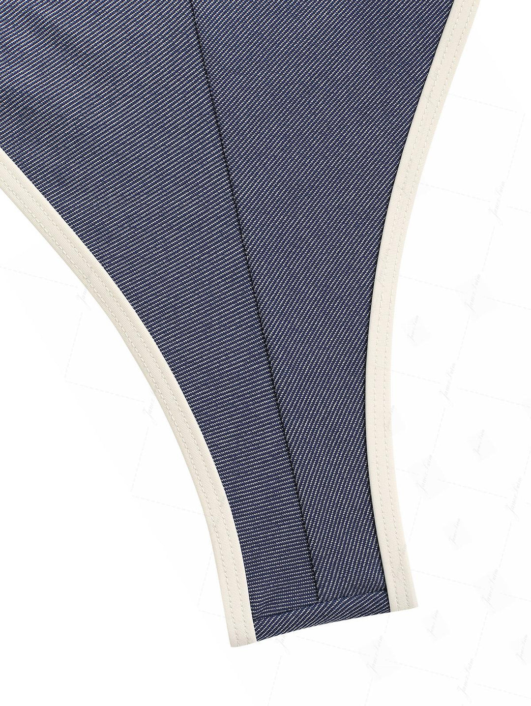 Deep Blue Denim Ruched Ruffles Contrast Binding Cheeky Brazilian Bikini Bottom