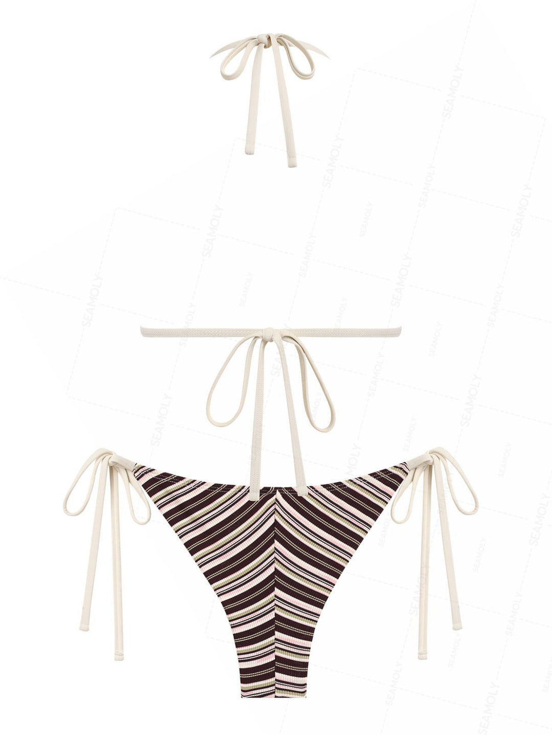 Seamolly Striped Triangle Push Up Top & Cheeky Brazilian Bottom Bikini Set