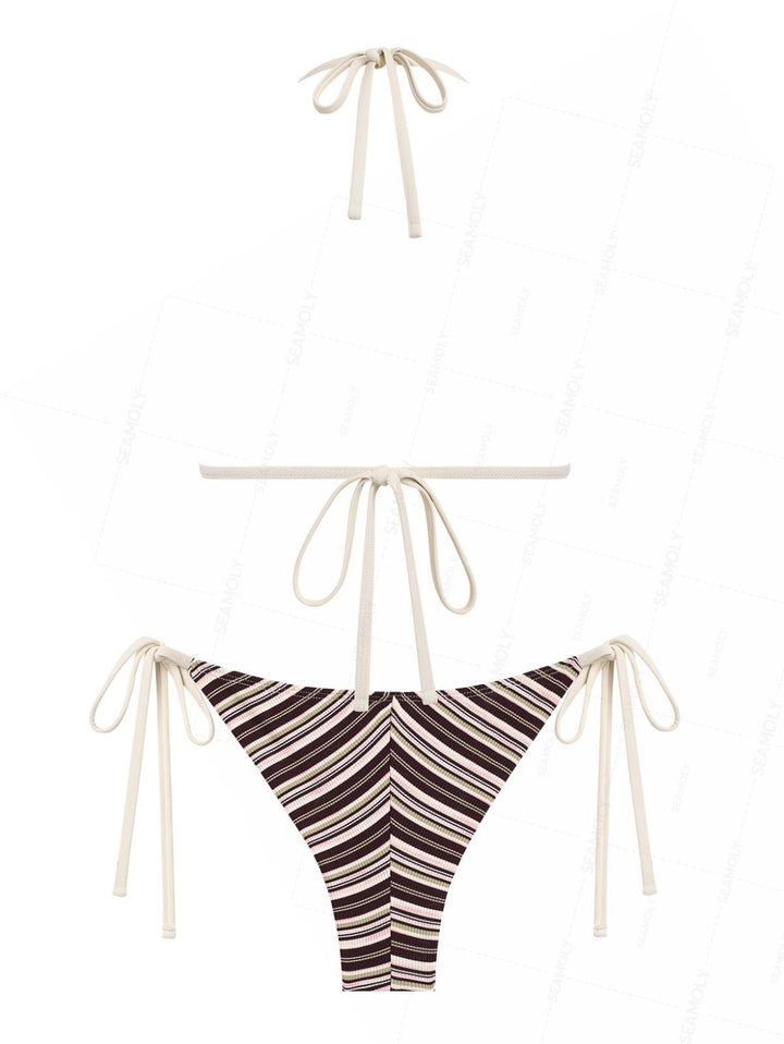 Seamolly Striped Triangle Push Up Top & Cheeky Brazilian Bottom Bikini Set