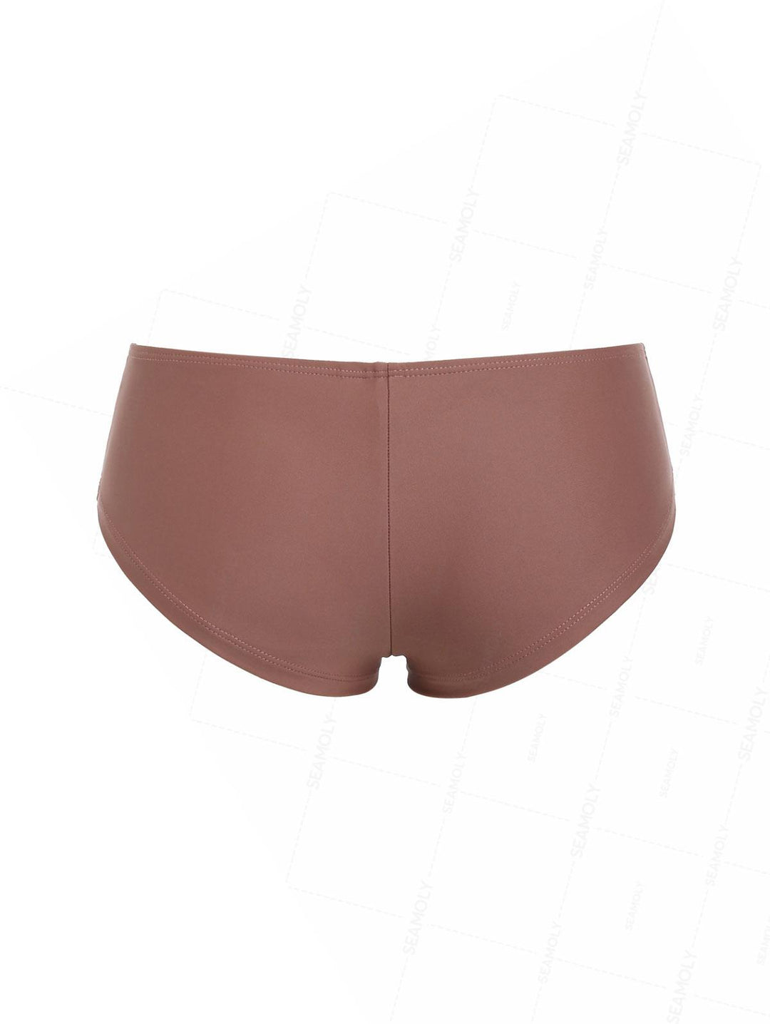 Seamolly Solid Color Grommet Lace Up Bikini Bottom Cheeky Swim Boyshorts