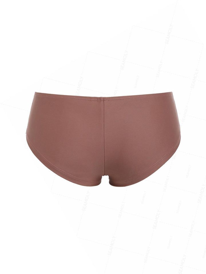 Seamolly Solid Color Grommet Lace Up Bikini Bottom Cheeky Swim Boyshorts