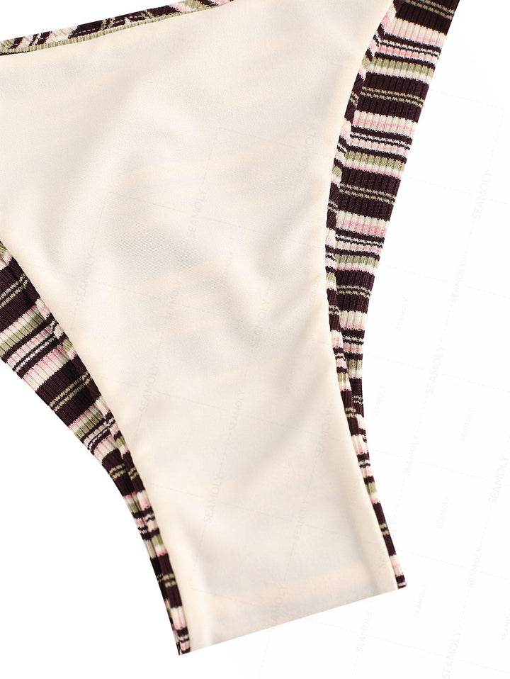 Seamolly Striped Triangle Push Up Top & Cheeky Brazilian Bottom Bikini Set