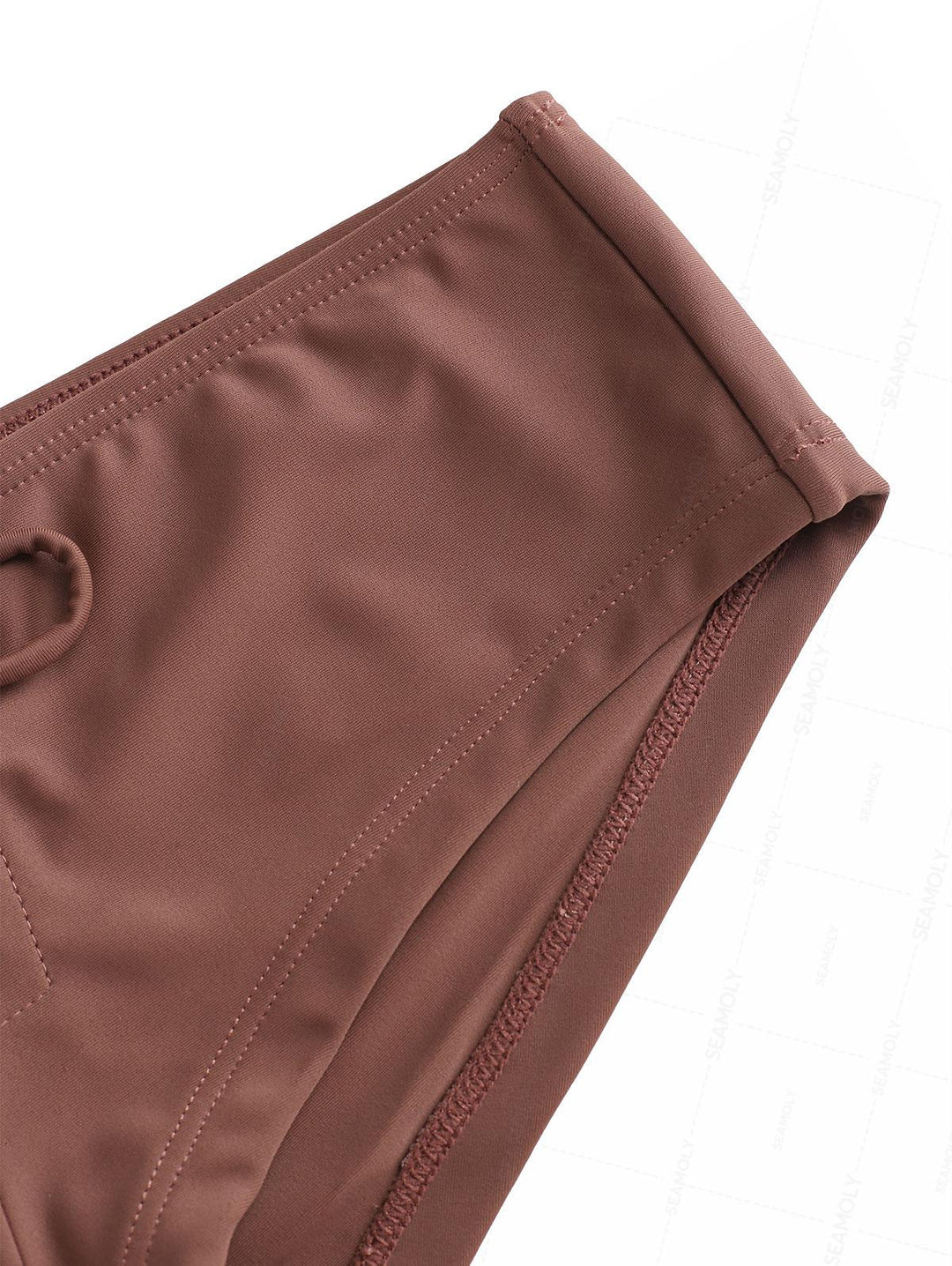 Seamolly Solid Color Grommet Lace Up Bikini Bottom Cheeky Swim Boyshorts