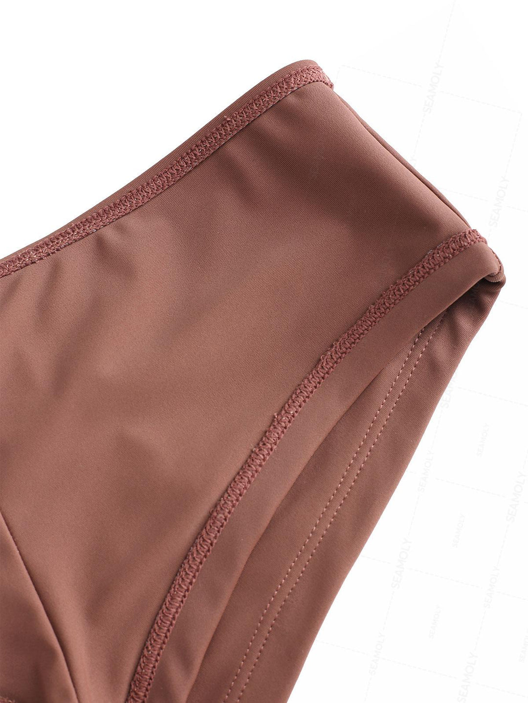 Seamolly Solid Color Grommet Lace Up Bikini Bottom Cheeky Swim Boyshorts