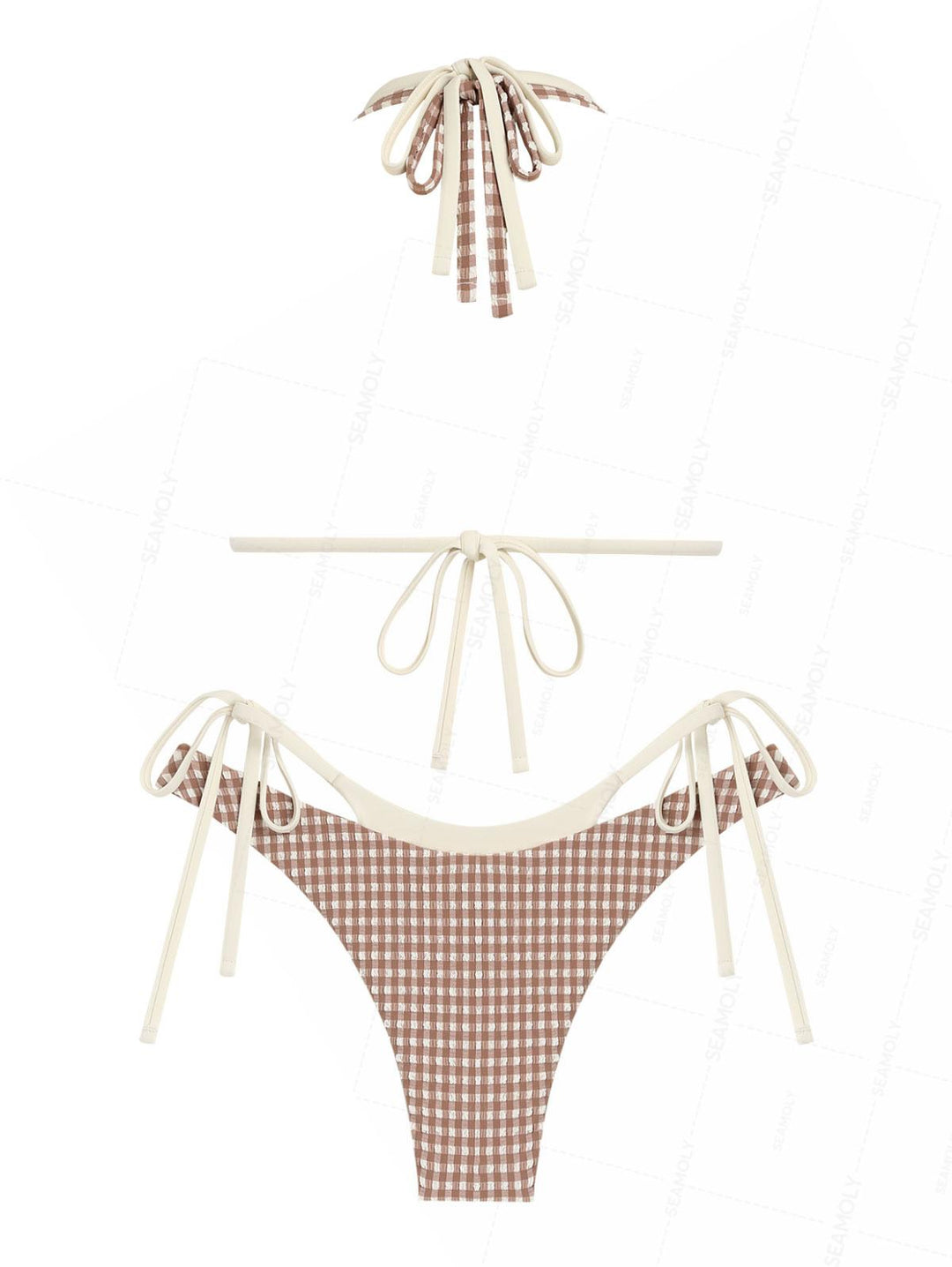 Seamolly Contrast Color Gingham O Ring Double Layer Bikini Set