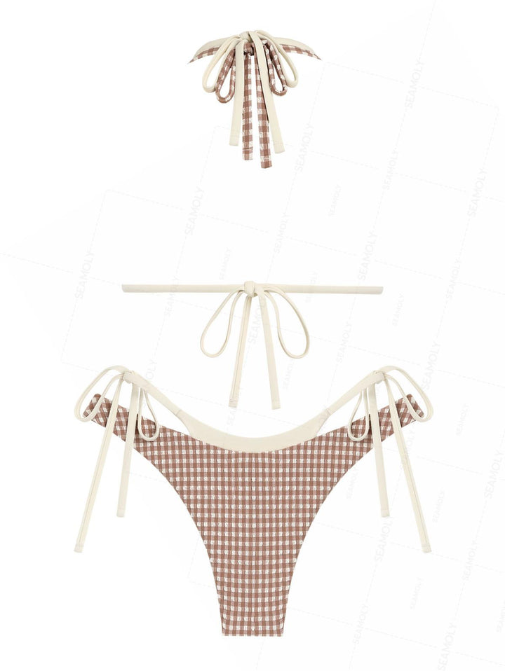 Seamolly Contrast Color Gingham O Ring Double Layer Bikini Set