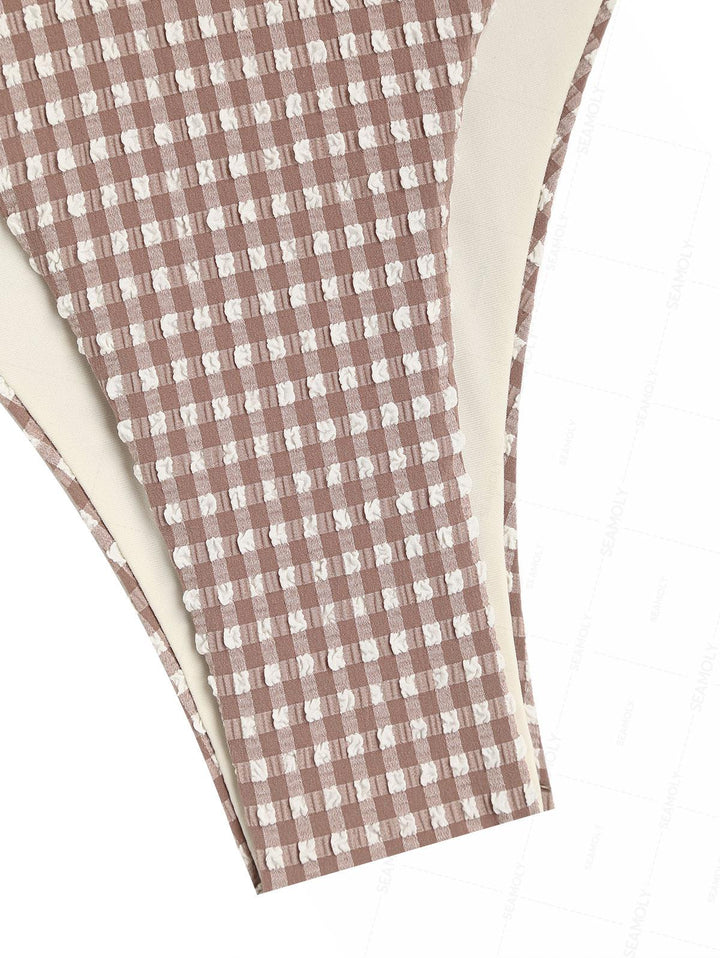 Seamolly Contrast Color Gingham O Ring Double Layer Bikini Set