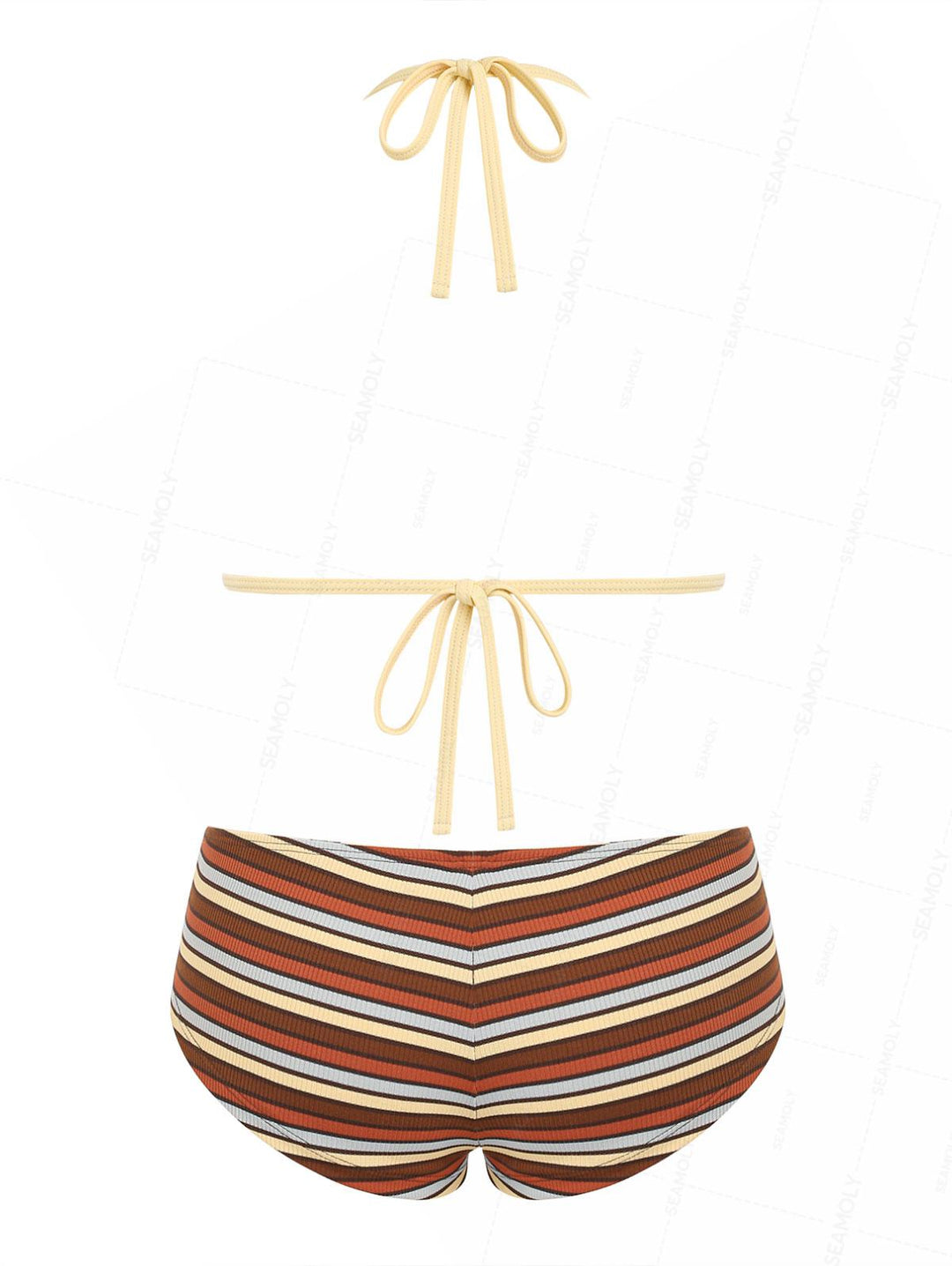 Seamolly Y2K Striped Triangle Push Up Top & Cheeky Boyshorts Bikini Set