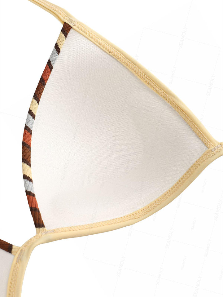 Seamolly Y2K Striped Triangle Push Up Top & Cheeky Boyshorts Bikini Set