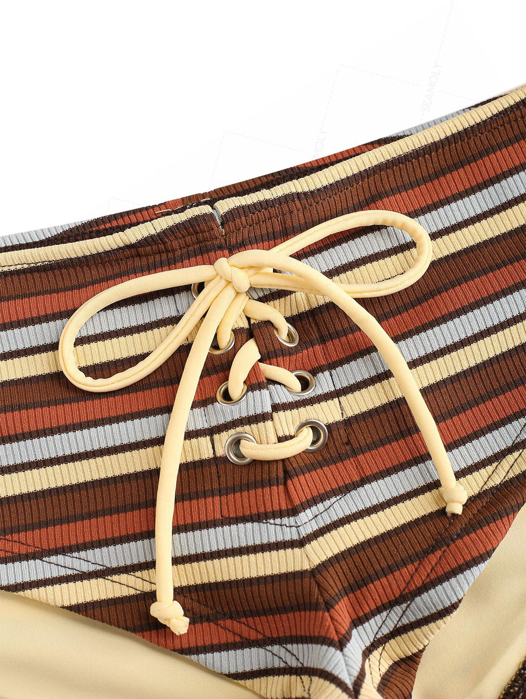 Seamolly Y2K Striped Triangle Push Up Top & Cheeky Boyshorts Bikini Set