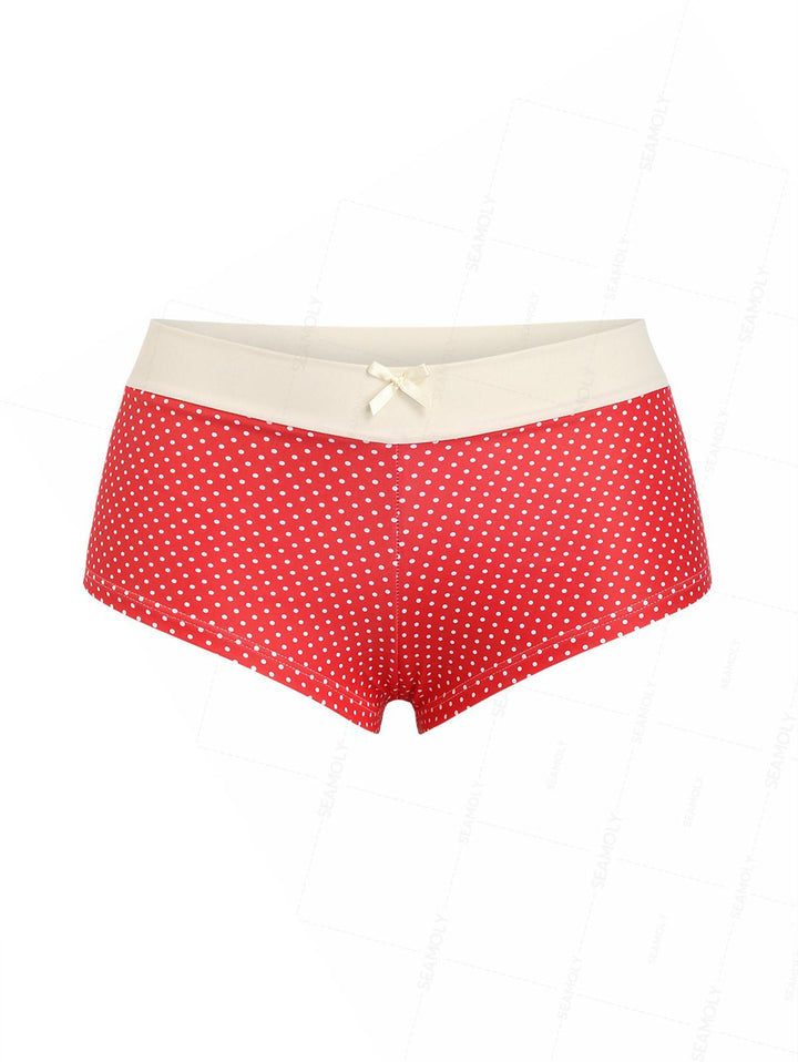 Seamolly Polka Dot Print Bowknot Bikini Bottom Cheeky Swim Boyshorts