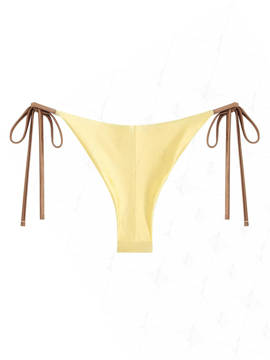 Light Yellow Satin Contrast Color String Cheeky Brazilian Bikini Bottom