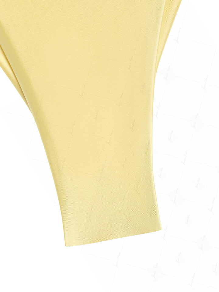 Light Yellow Satin Ruched Triangle Top & Cheeky Brazilian Bottom Bikini Set