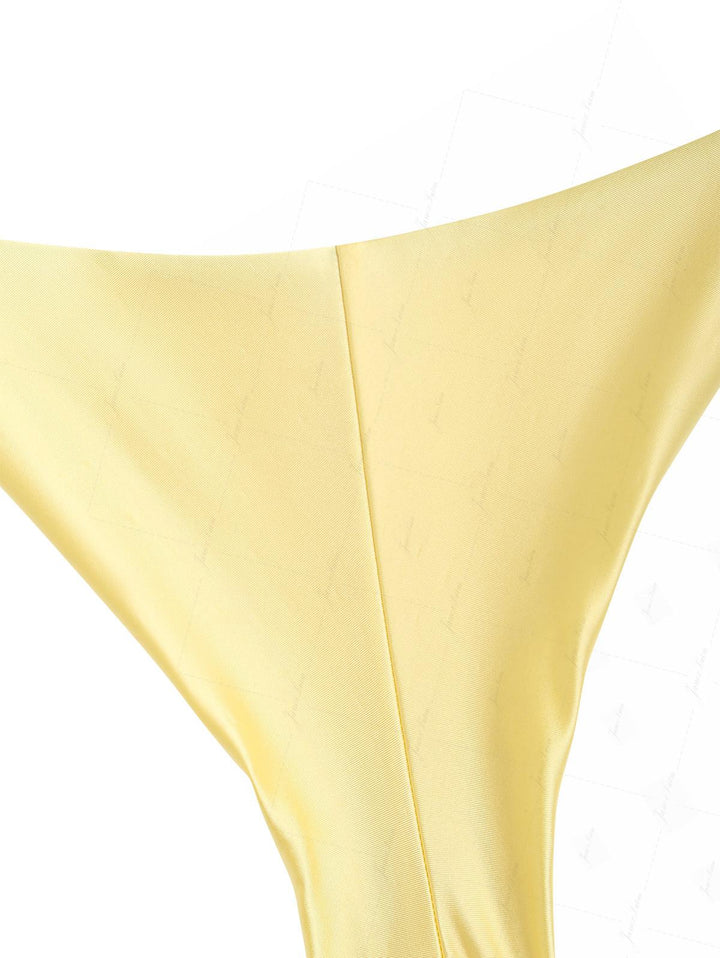 Light Yellow Satin Ruched Triangle Top & Cheeky Brazilian Bottom Bikini Set