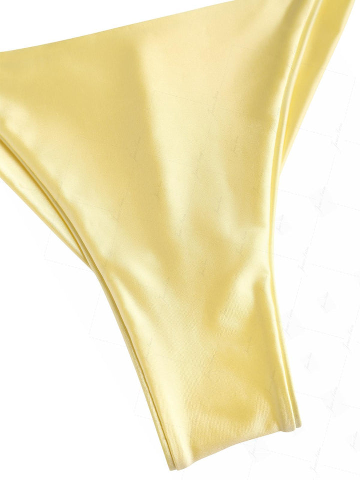 Light Yellow Satin Contrast Color String Cheeky Brazilian Bikini Bottom